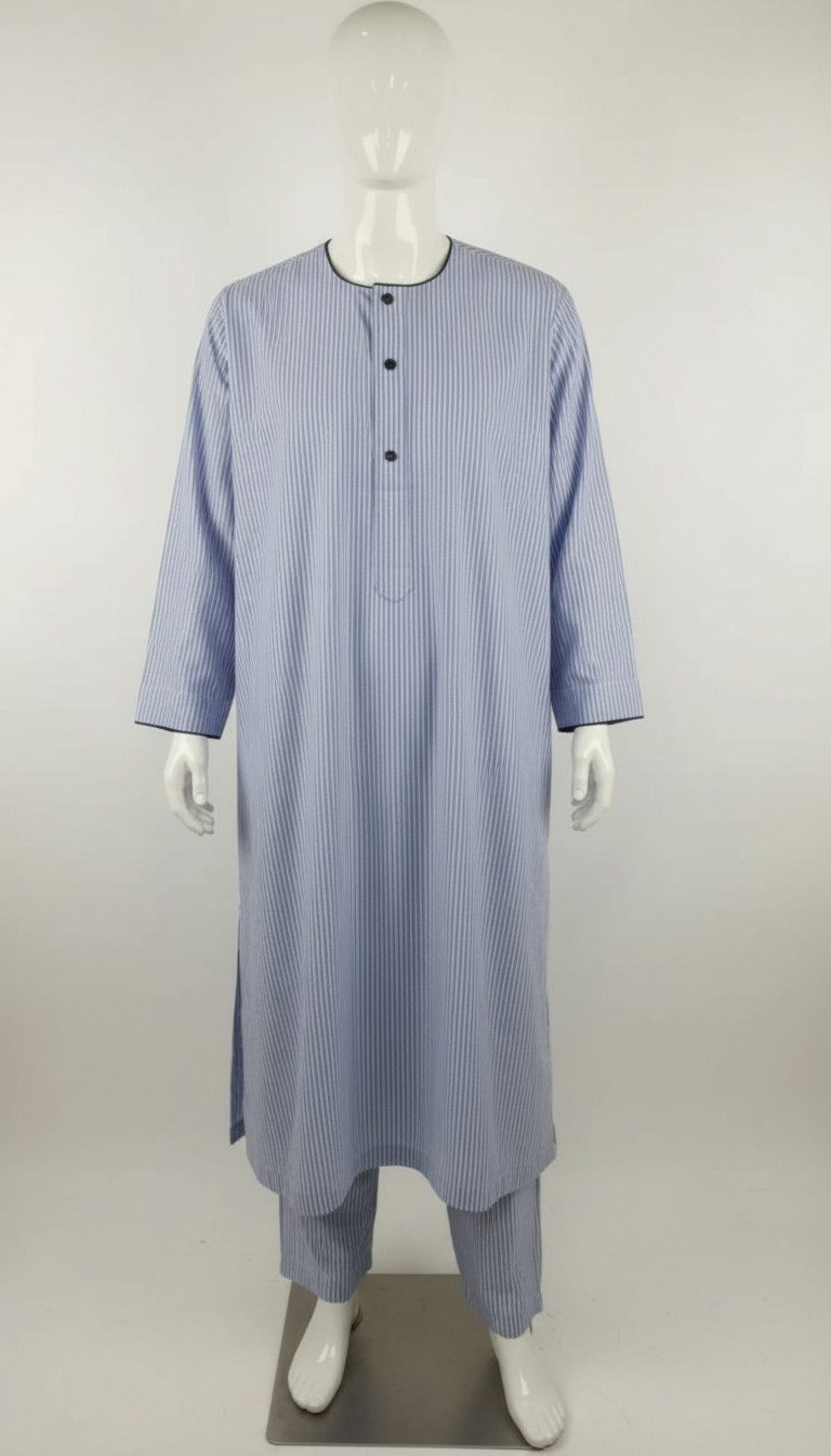 جلابية على الله زرقاء مخططة